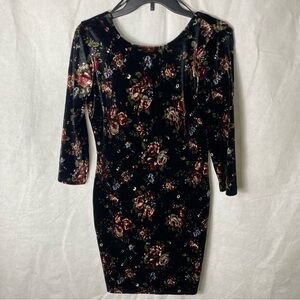 Forever 21 Floral Velvet Long Sleeve Mini Dress